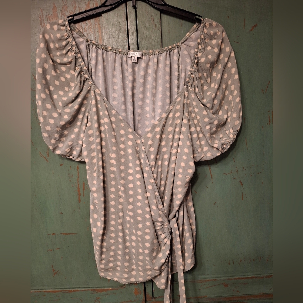 🐈Ophelia Roe Wrap Style Puff Sleeve Polka Dot Blouse 2X